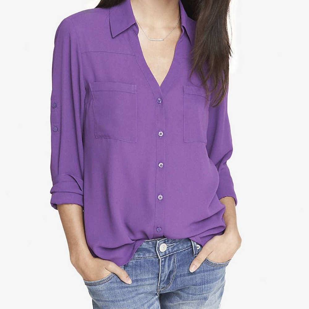 Express Portofino Button Down Shirt -Purple